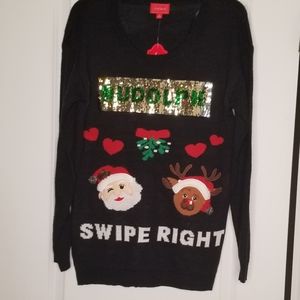Ugly Christmas Sweater "Swipe Right" Sequin